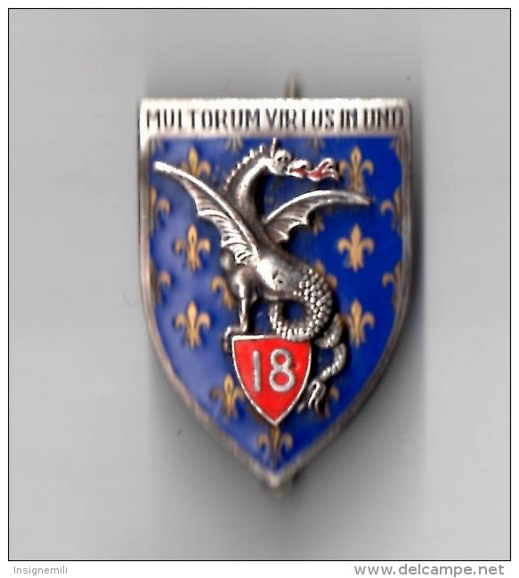 INSIGNE 18° Régiment De Dragons - MULTORUM VIRTUS IN UNO - ARTHUS BERTRAND PARIS G 1118 - Armée De Terre