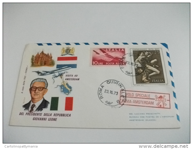 STORIA POSTALE ITALIANA BUSTA  CON VOLO SPECIALE ROMA AMSTERDAM DEL PRESIDENTE GRONGHI CON MULINO - Posta Aerea