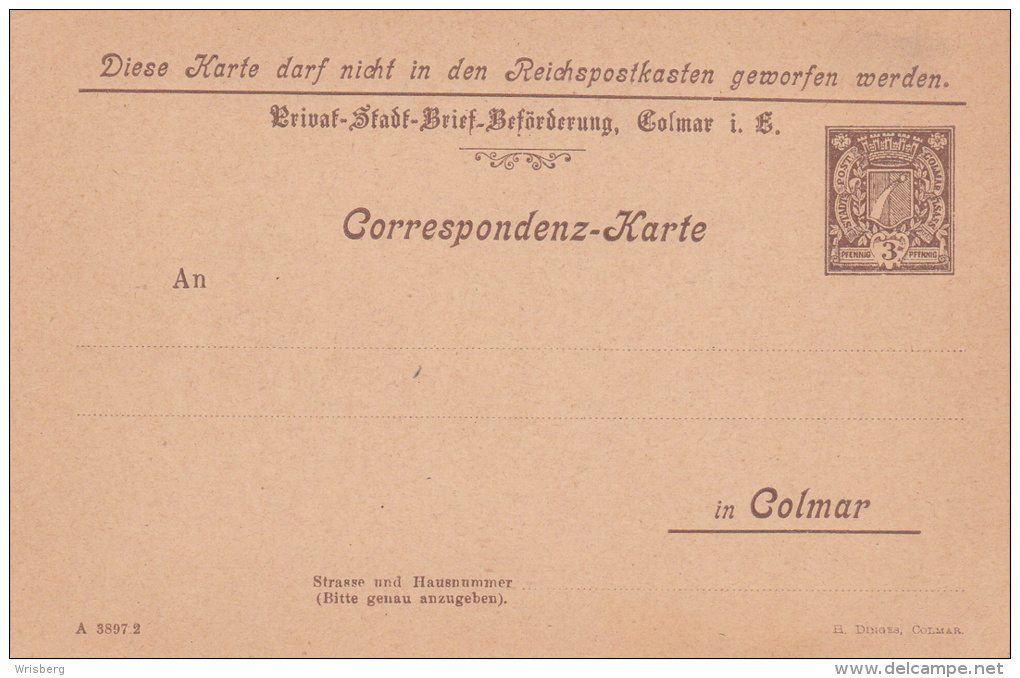 Carte De Correspondance De La Poste Locale De COLMAR - Neuve - Other & Unclassified