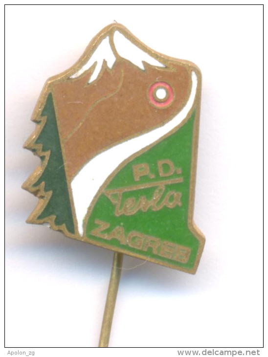 TESLA / CLIMBING MOUNTAINEERING ALPINISM , TESLA CLUB - ZAGREB, RARE PIN BADGE FROM 1973. THEIR FIRST PIN! - Alpinismo, Arrampicata