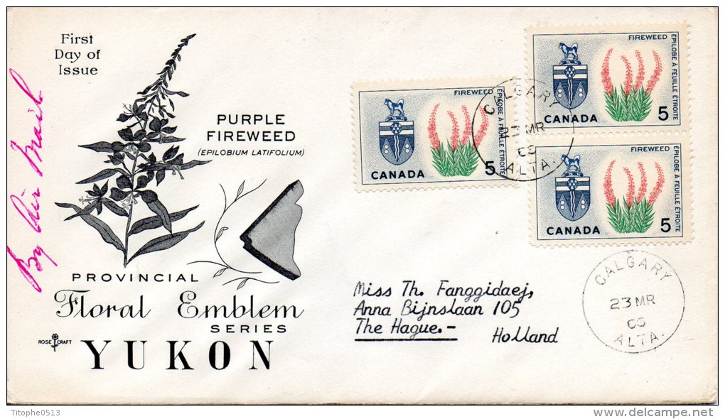 CANADA. N°354 X3 Sur Enveloppe 1er Jour (FDC) De 1966. Armoiries/Fleur. - Briefe U. Dokumente