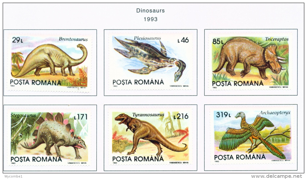 ROMANIA - 1993  Prehistoric Animals  Mounted Mint - Unused Stamps