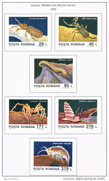 ROMANIA - 1993  Movile Cave Animals  Mounted Mint - Unused Stamps