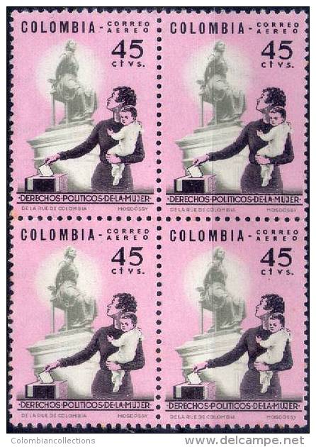 Lote 1069, Colombia, 1962, Sello, Stamp, 45 C,  Block Of 4,  Derechos Politicos De La Mujer,  Political Rights Of Women - Colombia