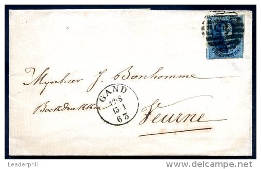 BELGIUM GAND TO VERURNE Classic Cover 1863 VF - 1830-1849 (Belgica Independiente)