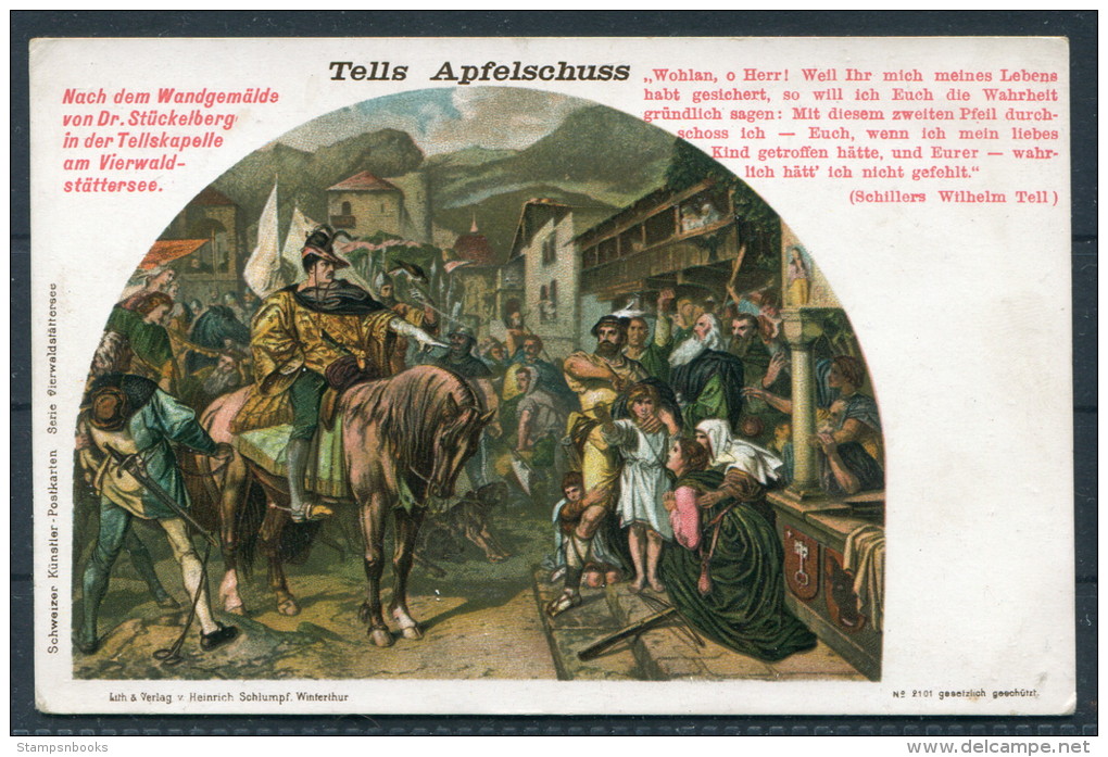 Switzerland - William Tell - Tells Apfelschuss - Litho Postcard - Fairy Tales, Popular Stories & Legends