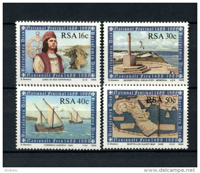 1988 South Africa  - Bartholomeus Diaz 4v., Monument, Ship, Old Map, Cape Of Good Hope Michel 721/24  MNH - Explorateurs