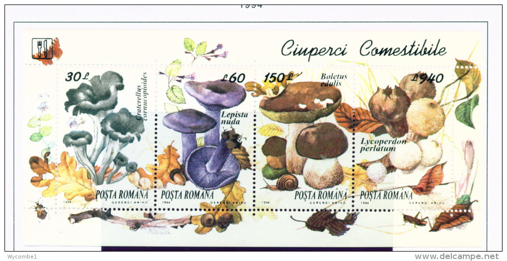ROMANIA - 1994  Mushrooms Miniature Sheet  Unmounted Mint - Unused Stamps