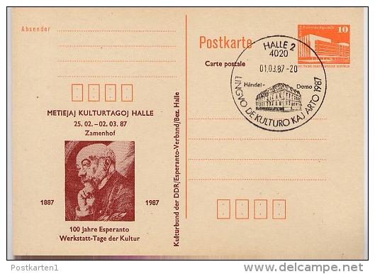 DDR P86I-2-87 C4 PRIVATER ZUDRUCK 100 J. ESPERANTO ZAMENHOF Halle Sost. 1987 - Cartes Postales Privées - Oblitérées