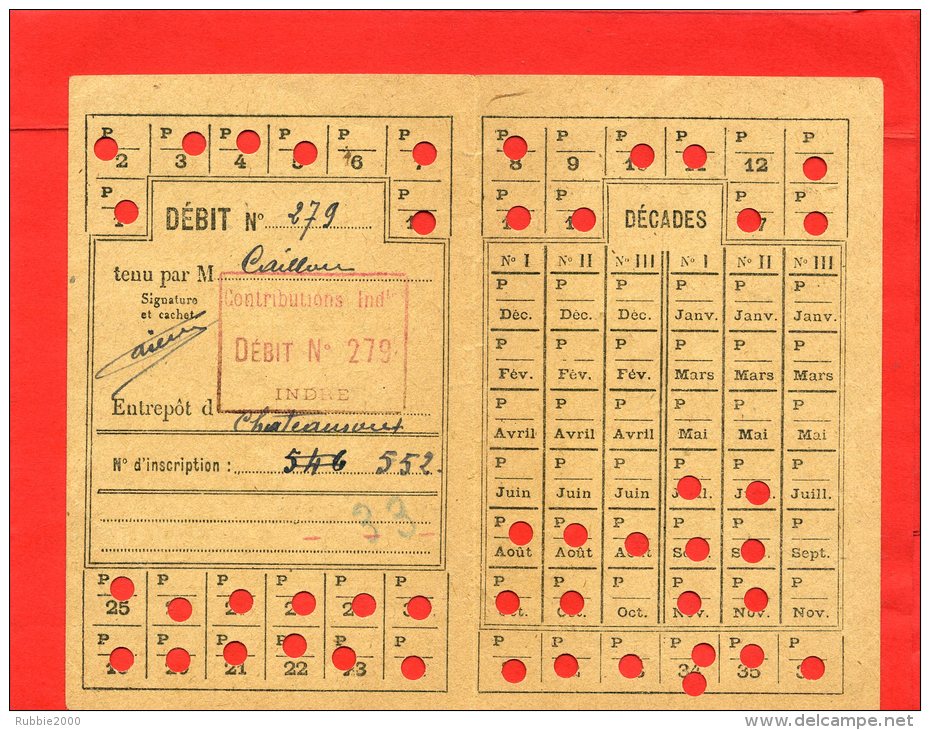 CARTE DE RAVITAILLEMENT DE TABAC MODELE 1943 SAINT GENOU INDRE DEBIT CAILLOU A CHATEAUROUX SECOURS NATIONAL ALIMENTATION - Dokumente