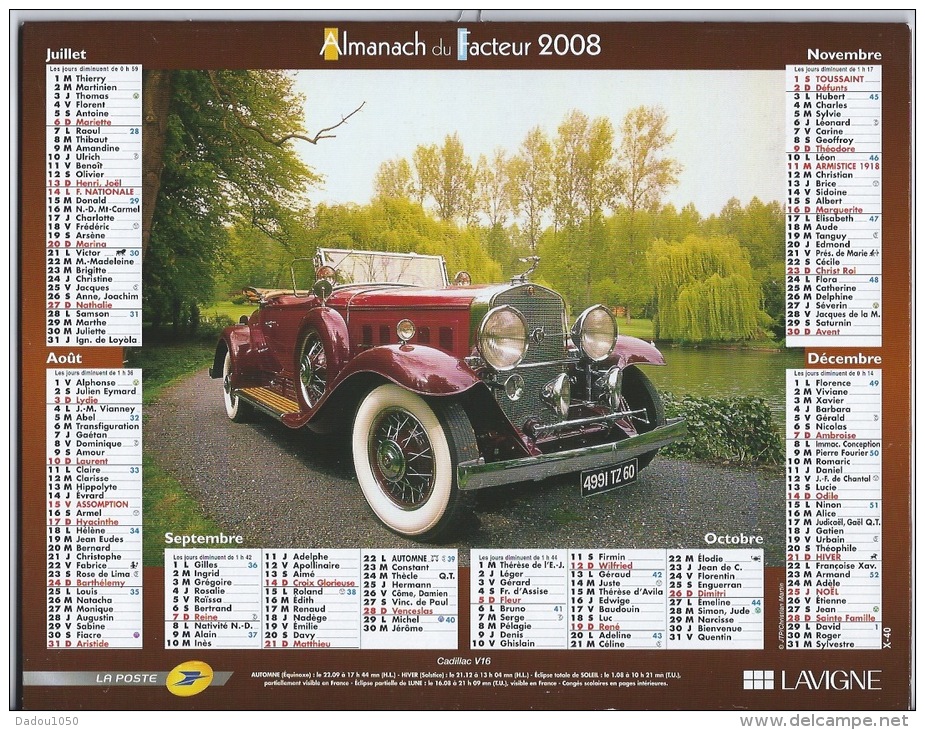 Almanach Du Facteur 2008 Bugatti Et Cadillac - Grand Format : 2001-...