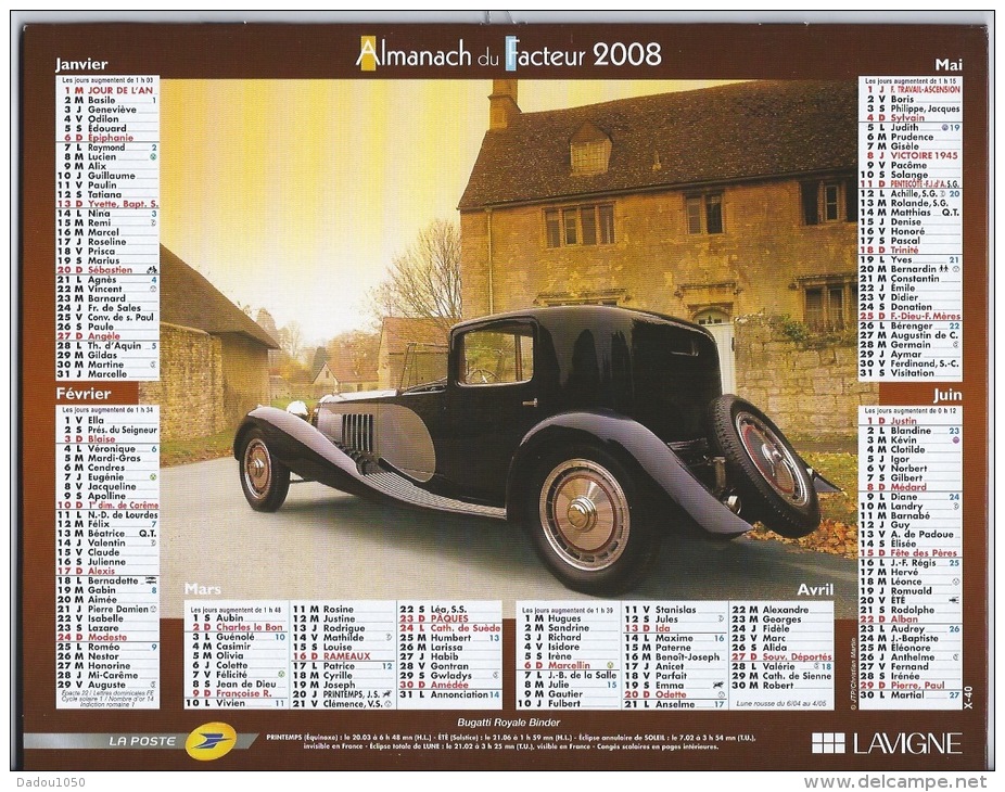 Almanach Du Facteur 2008 Bugatti Et Cadillac - Grand Format : 2001-...