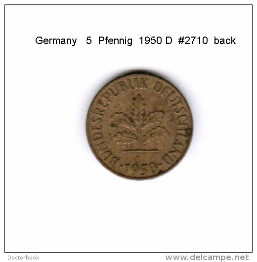 GERMANY   5  PFENNIG  1950 D  (KM # 107) - 5 Pfennig