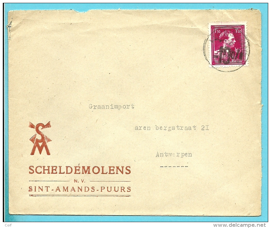 724N (-10%) Op Brief Met Stempel ST-AMANDS (ANTW.) , Met Hoofding "SCHELDEMOLENS / SINT-AMANDS-PUURS" - 1946 -10%