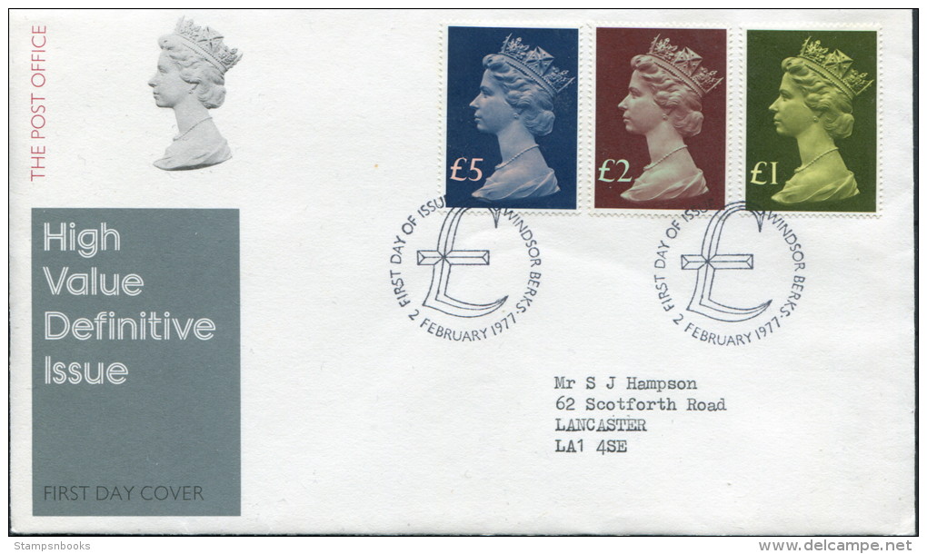 1977 High Value Definitives Windsor First Day Cover - 1971-1980 Decimal Issues