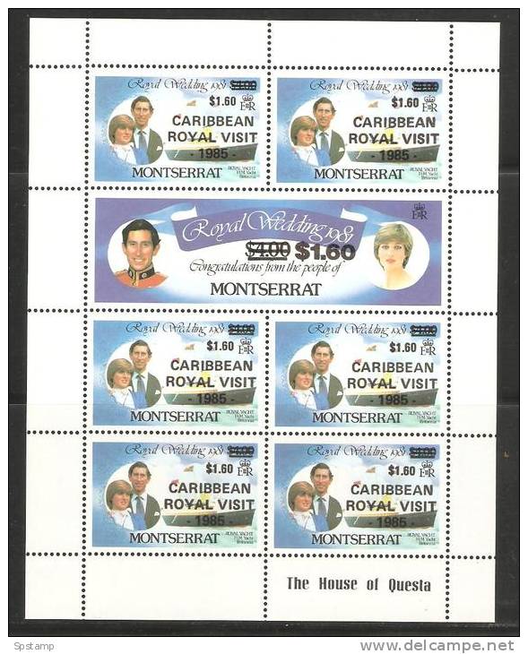 Montserrat 1985 Prince Charles Caribbean Royal Visit $ 1.60 On $4  Values X 7 In MNH Imprint Sheetlet - Montserrat