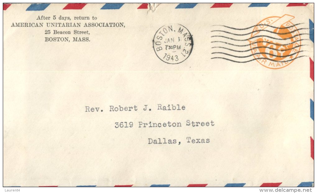 (555) USA First Day Cover - 1943- Pre-paid Envelope 6 Cents - 1941-1950