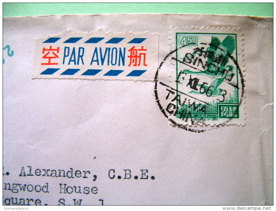 Taiwan 1966 Cover To England - Bird Flying Geese - Brieven En Documenten