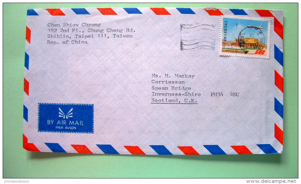 Taiwan 1984 Cover To Scotland UK - Plane Over Sun Yat-sen Memorial - Lettres & Documents