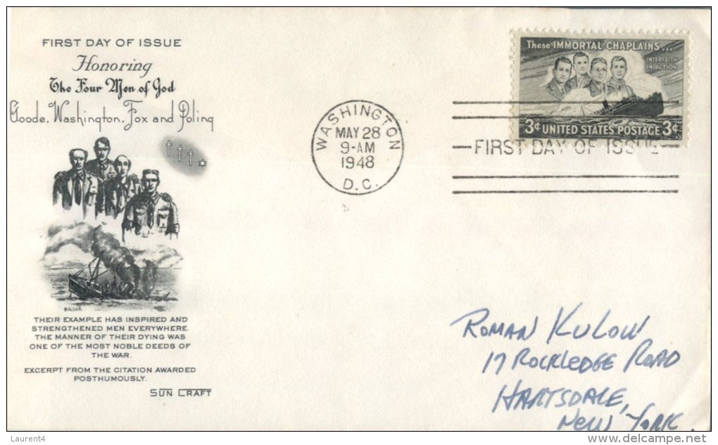 (555) USA First Day Cover - 1948 - Honoring The 4 Mens Of God - 1941-1950