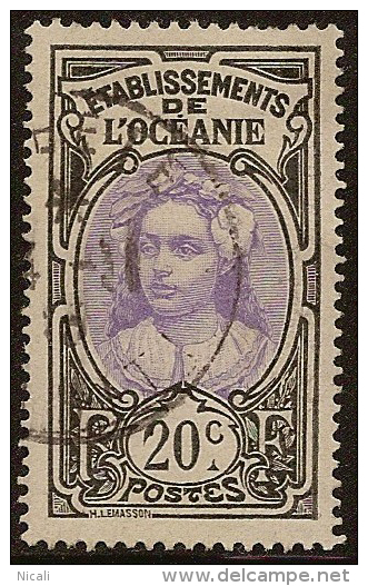 OCEANIC SETTLEMENTS 1913 20c Woman SG 26 U YZ315 - Oblitérés