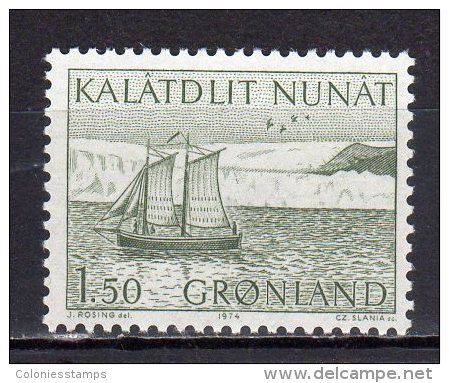 (SA0523) GREENLAND, 1974 (Post-Transport In Greenland. Longboat Off Greenland Coast). Mi # 87. MNH** Stamp - Nuevos