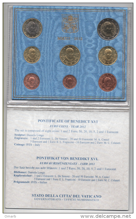 Mon005 Serie Divisionale Euro Vaticano 2012, Papa Benedetto XVI, Vatican City, Ratzinger, Coins, Monnaie - Vatican