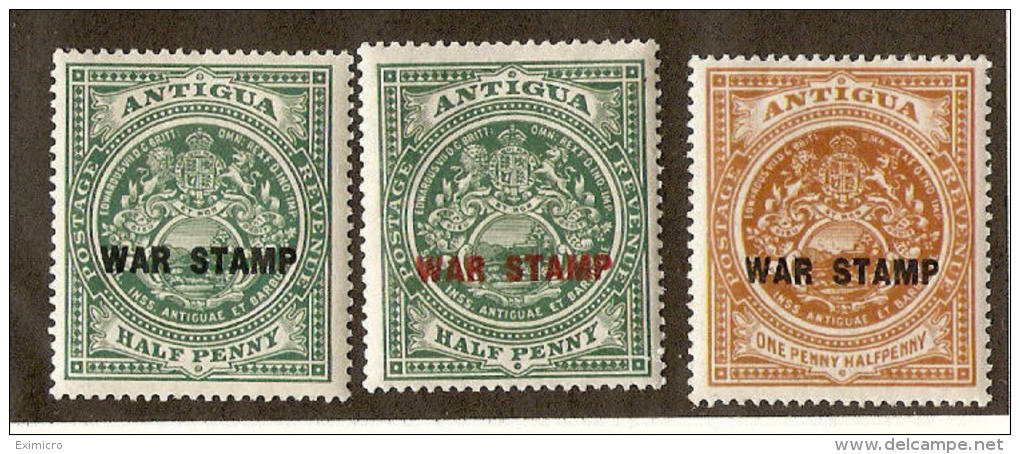 ANTIGUA 1916-18 WAR TAX STAMPS SG 52/54 LIGHTLY MOUNTED MINT Cat £10.50 - 1858-1960 Colonie Britannique