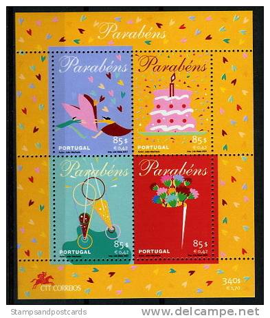 Portugal Félicitations Fleurs Gateau Boisson Bloc 2001 ** Congratulations Flowers Cake Drink S/s ** - Unused Stamps