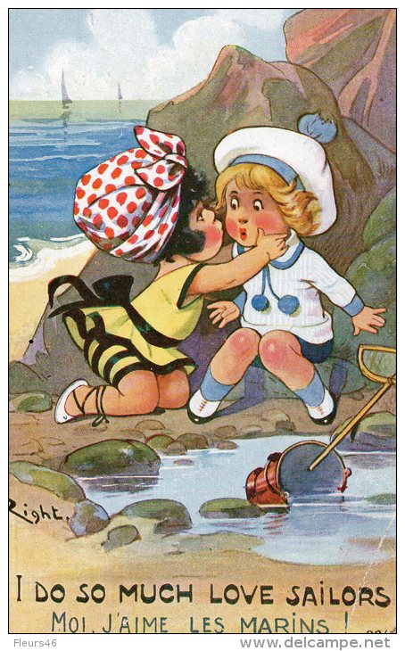 Belle Illustrée Signée RIGHT : Enfants à La Plage . - Humorous Cards