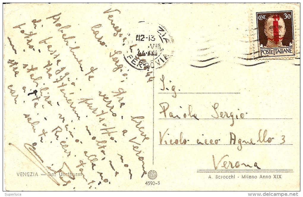 RSI-CENT.30 FASCETTI SU CARD VIAGGIATA 1944 - Storia Postale