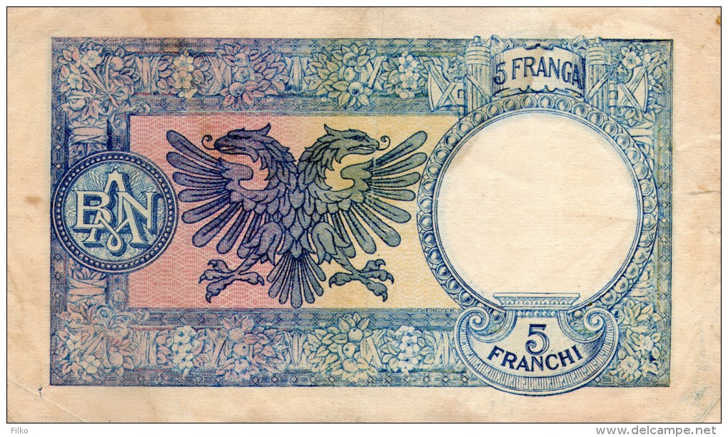 Albania,Italian Rule,5 Franga,1939,P.6,as Scan - Albanien