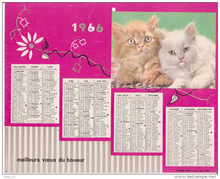 Calendrier 1966 - Meilleurs Voeux Du Boueur - Format Env. 21x27cm ( Thème Chat ) - Tamaño Grande : 1961-70