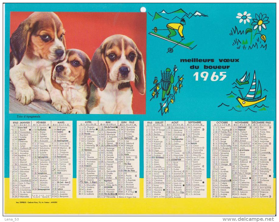 Calendrier 1965 - Meilleurs Voeux Du Boueur - Format Env. 21x27cm ( Thème Chien / Basset ) - Grand Format : 1961-70