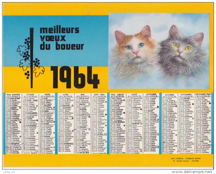 Calendrier 1964 - Meilleurs Voeux Du Boueur - Format Env. 21x27cm ( Thème Chat ) - Big : 1961-70