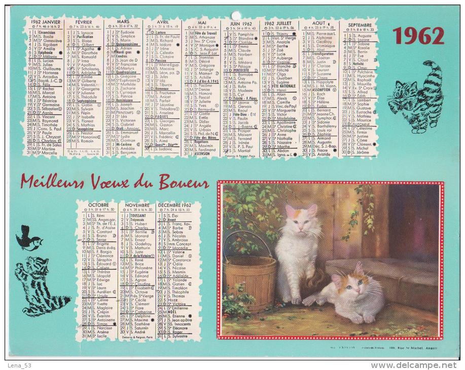 Calendrier 1962 - Meilleurs Voeux Du Boueur - Format Env. 21x27cm ( Thème Chat ) - Big : 1961-70