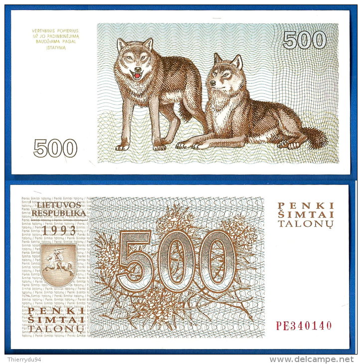 Lituanie 500 Talonas 1993 Neuf UNC Animal Loup Litai Cent Centas Litas Lithuania Skrill Paypal Bitcoin OK - Lituanie