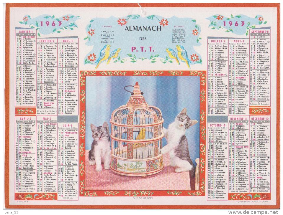 Calendrier ALMANACH DES P.T.T. 1963 ( Thème Chat ) - Tamaño Grande : 1961-70