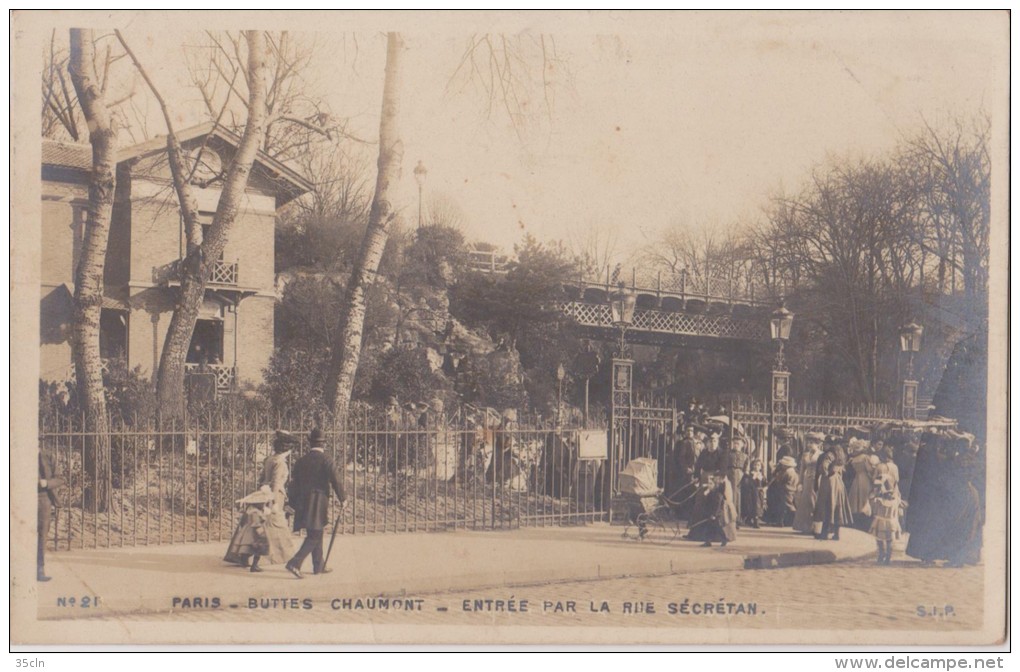 PARIS  -  BUTTES  CHAUMONT  -  ENTREE  PRINCIPALE  PAR  LA  RUE  SECRETAN. - Paris (19)