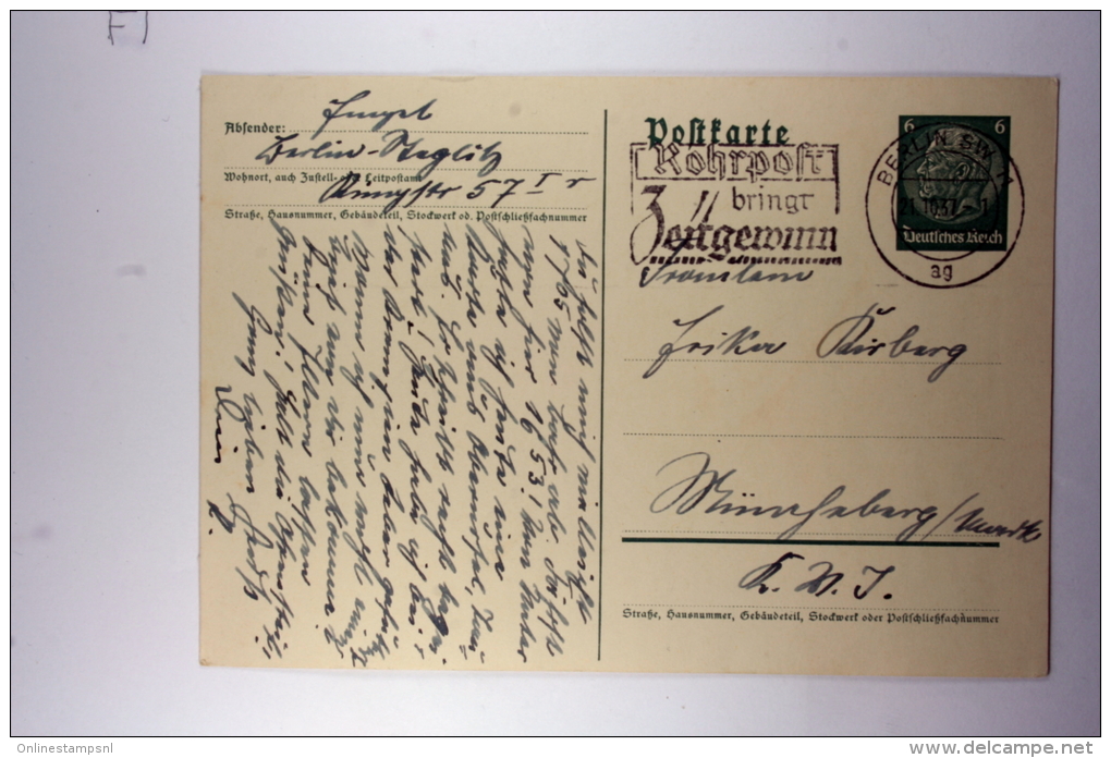 Germany: Postkarte Mit Stempel Rohrpost Bringt Zeitgewinn, 1937 - Briefe U. Dokumente