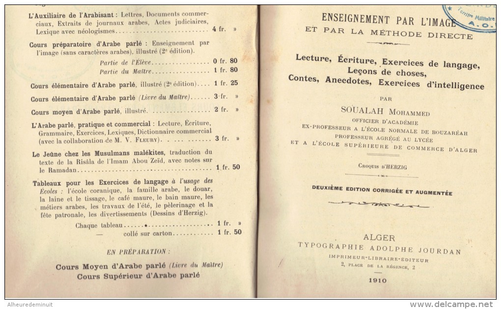 COURS ELEMENTAIRE D´arabe Parlé"M.SOUALAH"1910"2ème édition"ALGER"ALGERIE"exercices"lecture - Schulbücher