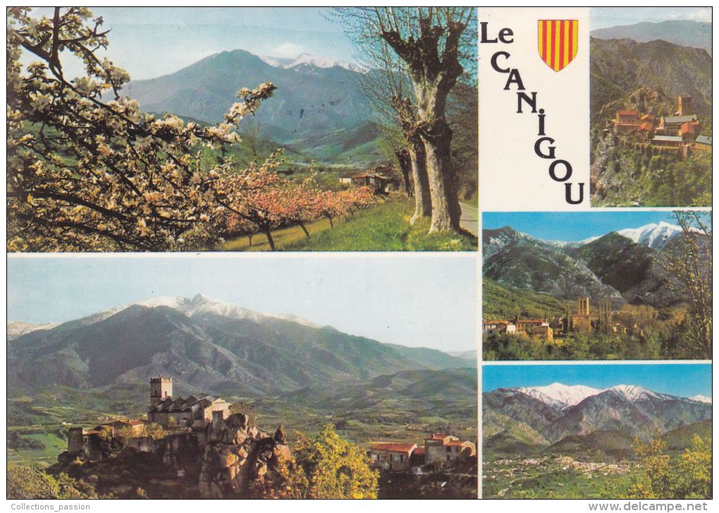 Cp , 66 , ROUSSILLON , LE CANIGOU , Altitude 2785m , Multi-Vues , Blason - Roussillon