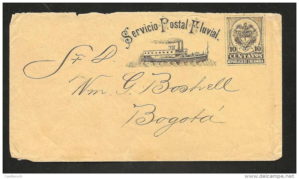 O) 1893 COLOMBIA, POSTAL STATIONARY,10 CTS RIVER BOAT ENTIRE USE IN BOGOTA, UNCANCELED AND USED, SERVICIO FLUVIAL, RARE - Colombia