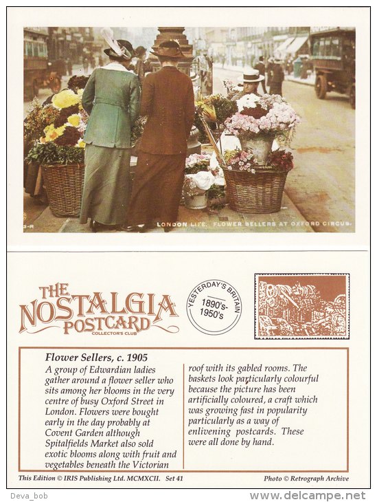 Postcard Flower Seller Oxford Circus London C1905 Edwardian Nostalgia Repro - Other & Unclassified