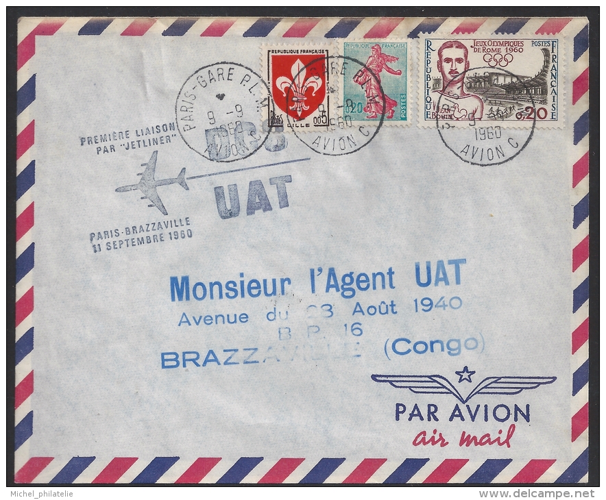 Premiere Liaison Par Jetliner,Paris Brazzaville, 11 Septembre 1960 - Otros & Sin Clasificación