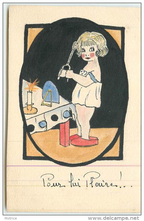 ENFANT SE COIFFANT  - Pour Lui Plaire! Carte Dessinée. - Cartes Humoristiques