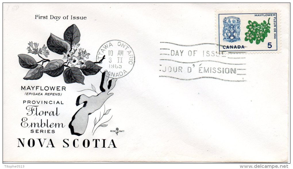 CANADA. N°345 Sur Enveloppe 1er Jour (FDC) De 1965. Armoiries/Fleur De Mai. - Enveloppes