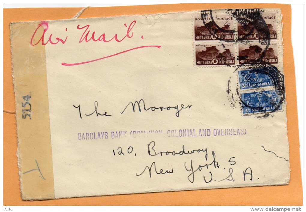 South Africa 1943 Censored Cover Mailed To USA - Briefe U. Dokumente