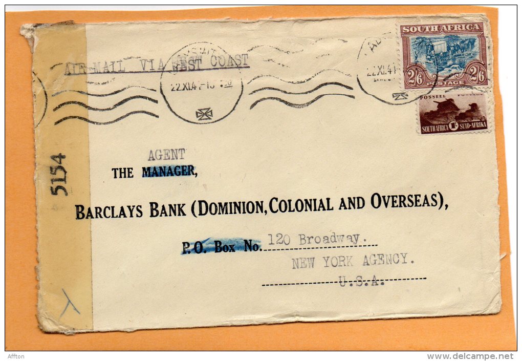 South Africa 1945 Censored Cover Mailed To USA - Briefe U. Dokumente