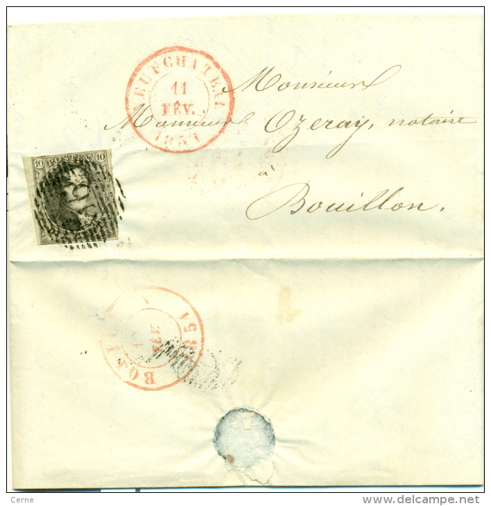Belgique - No 3 Sur Lettre De Neufchateau (P86) Vers Bouillon Du 11/02/1851, BDF, 4 Marges, Superbe, See Scan - 1849-1850 Medallions (3/5)